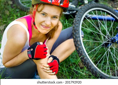 Young Woman Fell Off Mountain Bike.