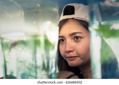 Young Woman Fighting Fish Bottles Siamese Stock Photo (Edit Now) 626686502