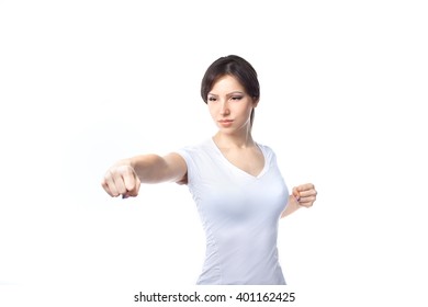 Young Woman Fighting Stance On White Stock Photo 401162425 | Shutterstock