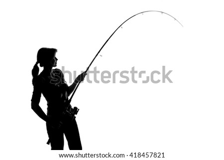 young woman with a fishing rod