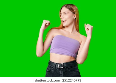 Young Woman Flexing Bicep Against Green Screen - Powered by Shutterstock