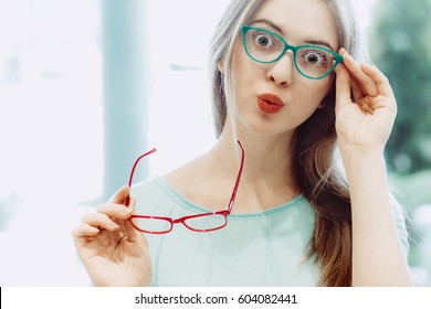 Young Woman Funny Face Trying On Stock Photo 604082441 | Shutterstock