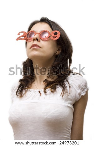 Young woman with funny party glasses