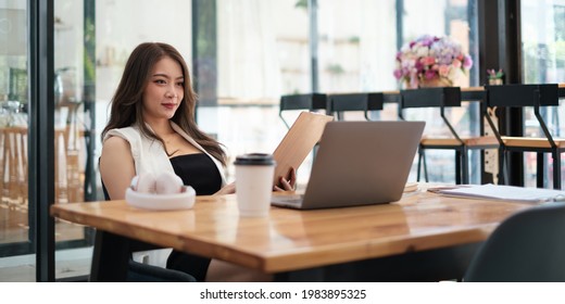 Young Woman Gammer Or Blogger Influencer Sit Looking At Camera Make Video Conference Call Recording Vlog In Living Room At Her Home.