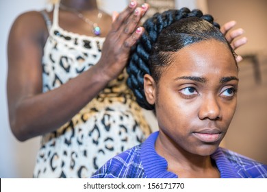 Young Woman Getting Her Hair Done Before Wedding