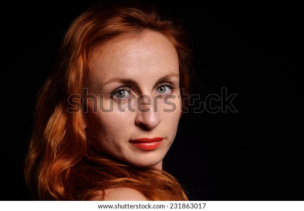 Young Woman Ginger Hair On Black Stock Photo Edit Now 231863017