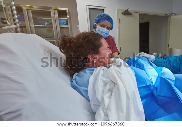 Young Woman Give Childbirth Hospital Background Stock Photo (Edit Now ...