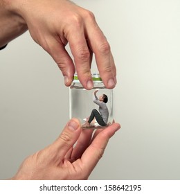 Young Woman In Glass Jar