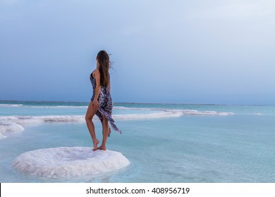 Young Woman Going To Dead Sea, Israel