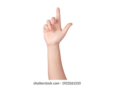 Young Woman hand gesture isolated on white background.