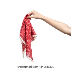 Young Woman Hand Holding Handkerchief Isolated