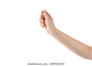 Young woman hand holding something like tablet isolated on white background - Powered by Shutterstock