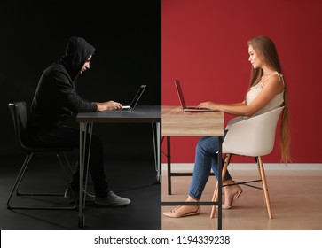 Young Woman Having Online Date With Fake Boyfriend. Concept Of Internet Fraud