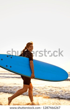 Similar – Image, Stock Photo Surfer woman Beach Ocean