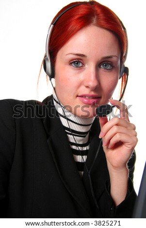 young woman with headset smiling