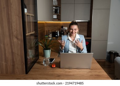 Young Woman Health Care Worker Psychologist And Psychotherapist Talking Online On Web Conference Video Call About How To Reduce Stress And Anxiety In Everyday Life. Female Psychical Health Expert