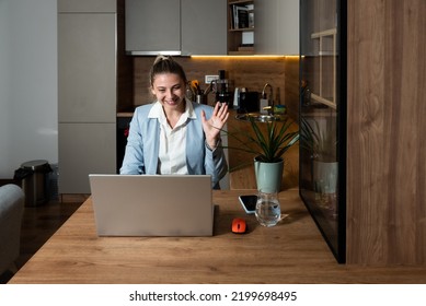 Young Woman Health Care Worker Psychologist And Psychotherapist Talking Online On Web Conference Video Call About How To Reduce Stress And Anxiety In Everyday Life. Female Psychical Health Expert