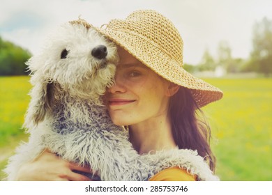 Young Woman And Her Dog