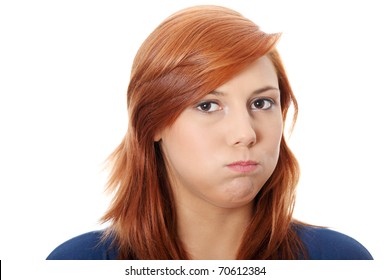 Young Woman With Hiccup, Isolated On White