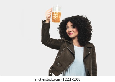 young woman holding a beer