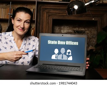 Young Woman Holding A Card In Hands. Conceptual Photo About State Dmv Offices With Written Text.
