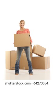 Young Woman Holding Cardboard Box