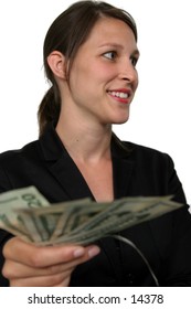 young woman holding cash