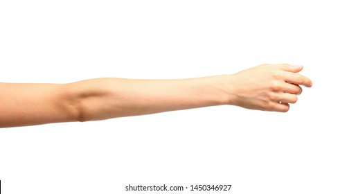 Young woman holding hand on white background, closeup - Shutterstock ID 1450346927