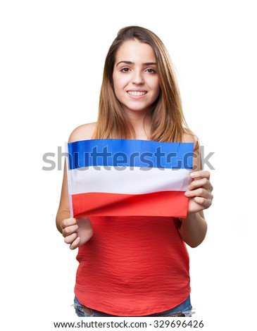 young woman holding an holland flag on white