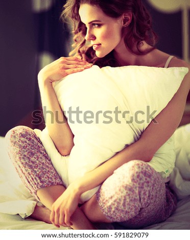 Similar – Image, Stock Photo young blogger woman working at home with social media