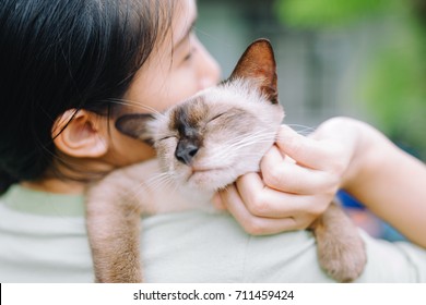 Young Woman Holding Pretty Cat, Pet Lover Concepts.