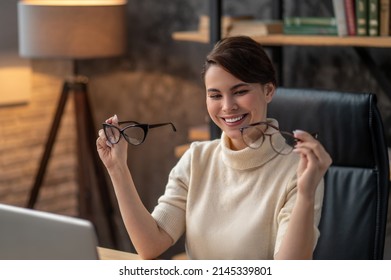 Young Woman Holding Two Pairs Eyeglasses Stock Photo 2145339801 ...