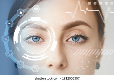 Young woman with iris scanning, closeup
