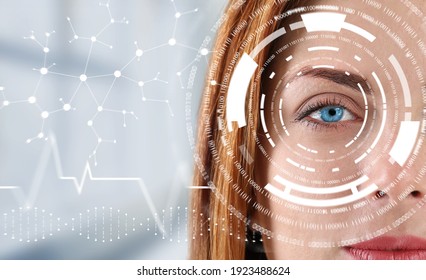 Young Woman With Iris Scanning, Closeup