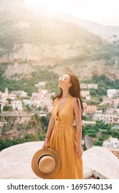 Young Woman In Italian Village On Amalfi Coast, Italy