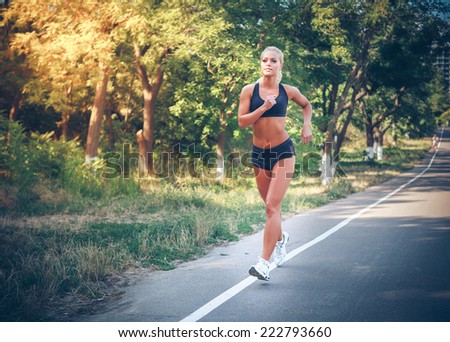 Similar – Image, Stock Photo Happy woman jogging with her smartphone