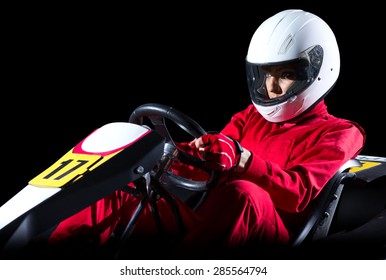 Young Woman Karting Racer Isolated