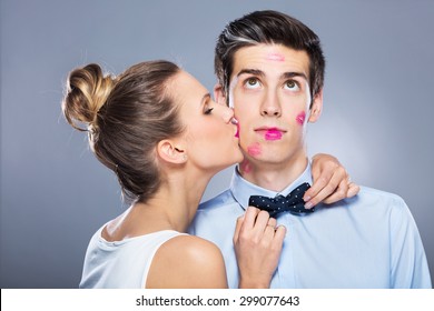 Young Woman Kissing Man
