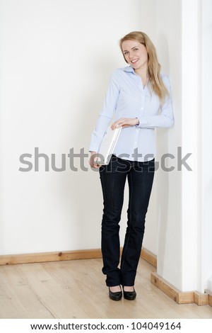 Similar – Image, Stock Photo Young woman leans against glass railing and looks over shoulder