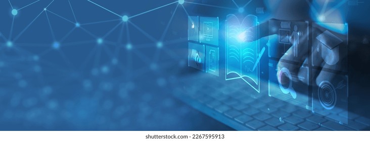 young woman with learning language during online courses using netbook , 

e-learning education concept, learning online with webinar, video tutorial, internet lessons - Shutterstock ID 2267595913