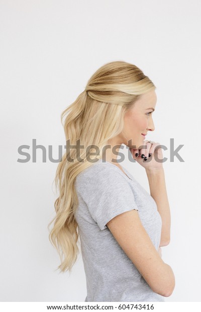 Young Woman Long Blond Wavy Hair Stock Photo Edit Now 604743416
