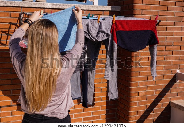 Young Woman Long Blonde Hair Behind Stock Photo Edit Now 1299621976