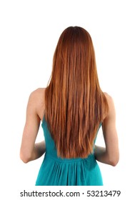 Young Woman With Long Hair From Behind, Isolated On White