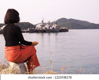 Young Woman Looking Military Navy Ships Stock Photo 1225938178 ...