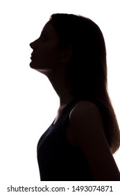 Young Woman Looking Up - Vertical Silhouette Of A Side View