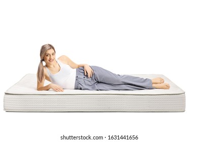 Happy Young Woman Sitting On Mattress Stock Photo (Edit Now) 2011694969