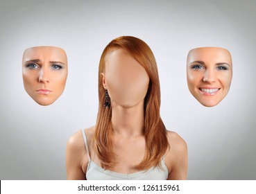 young woman with many faces