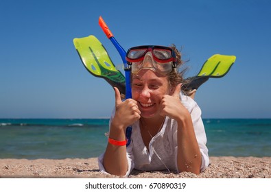 Cheerful Preteen Girl Diving Outfit Enjoying Stock Photo 53679544 ...