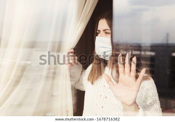 Young Woman Medical Mask Stay Isolation Stock Photo Edit Now