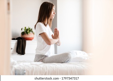 Young Woman Meditating Closed Eyes Bright Stock Photo 1797347317 ...